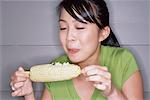 Portrait of Woman Eating Corn on the Cob