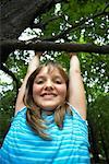 Portrait of Girl Hanging from Tree