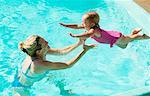 Mère et fille jouant dans la piscine