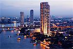 Skyline and Chao Phraya River, Bangkok, Thailand