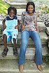 Mother and Son Sitting On Steps