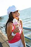 Woman Eating Ice Cream, Santa Monica Pier, California, USA