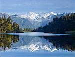 Lac Matheson, Mount Tasman et le Mount Cook, Nouvelle-Zélande