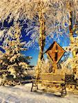 Park Bench and Cross, Bavaria, Germany