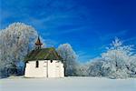 Chapelle et les arbres avec la gelée blanche--Schura, Allemagne
