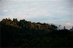 High angle view of a hill surrounded by clouds