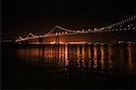 Illuminated bridge at night, Golden Gate Bridge, San Francisco California, USA