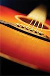 Close-up of guitar, including bridge and strings