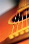 Close-up of guitar bridge and strings