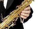 Mitte Schnittansicht eines Musikers hält ein Saxophon