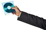 Close-up of a businessman holding a compact disk