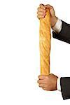 Close-up of a businessman holding a loaf of bread