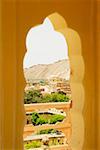High angle view of the city from the window, City Palace, Jaipur, Rajasthan, India