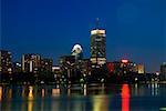 Buildings lit up at night, Charles River, Boston, Massachusetts, USA