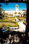 Panoramic view of the facade of an ethnic building, Alcazar Garden, Balboa Park, San Diego, California, USA