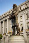 Low angle view of a statue in front of a building, San Francisco, California, USA