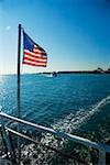 American Flag fixed with the railing, Boston, Massachusetts, USA