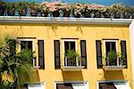 Low angle view of ornate balconies on a building, Los Angeles, California, USA