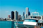 Nahaufnahme einer Yacht vor Anker im Hafen, Lake Michigan, Chicago, Illinois, USA