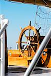 Close-up of the helm of a yacht