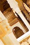 Close-up of carved stone arches and columns of a palace, Royal Gaitor, Jaipur, Rajasthan, India