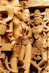 Carved stone statues in a temple, Jaisalmer, Rajasthan, India
