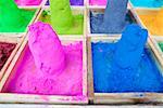 Close-up of mounds of colored powder used for Hindu rituals, Pushkar, Rajasthan, India