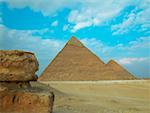 Low angle view of pyramids, Giza Pyramids, Giza, Cairo, Egypt