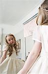 Girl Wearing Dress, Looking In Mirror