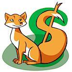 Close-up of a fox with its tail in the shape of a dollar sign