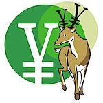 Nahaufnahme eines Hirsches mit dem Yen-Zeichen