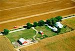 Aerial view of farms at harvest time in Clinton county , OH