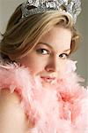 Portrait of Woman Wearing Tiara and Feather Boa