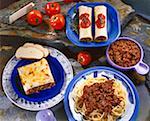 High angle view of different types of pasta