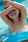 Close-up of a girl in an inflatable ring