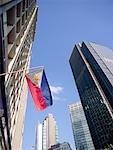 Philippine Flag and Buildings, Financial District, Manila, Philippines