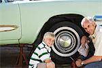 Portrait of Family Fixing Car