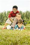 Portrait of three boys in the garden