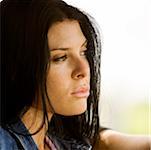 Close-up of a young woman looking serious