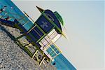 Erhöhte Ansicht einer Rettungsschwimmer-Hütte, Miami, Florida, USA