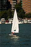 Reflection of a sailboat in the river, Boston, Massachusetts, USA