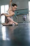 A female ballet dancer sitting in pose on the floor