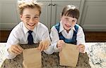 Brother and Sister with Packed Lunches