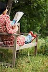 Woman Sitting On Park Bench Reading