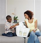 Mother and Son with Laundry