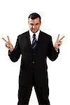 Businessman Making Peace Sign