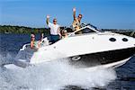 People in Speedboat, Waving