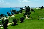 High angle view of Castle harbor golf course, Bermuda