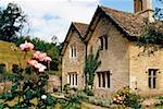 Side view of a cottage with a garden in its front, Castle Combe England