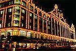 View of an illuminated Harrods Dept. Store, London, England